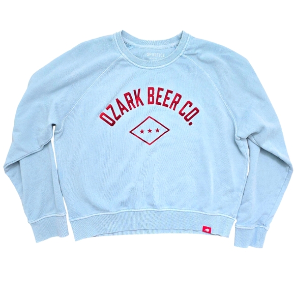 Ozark Beer Co . Sweatshirt Women's Size Large Baby Blue Red 100% Cotton Oversize - Picture 1 of 4